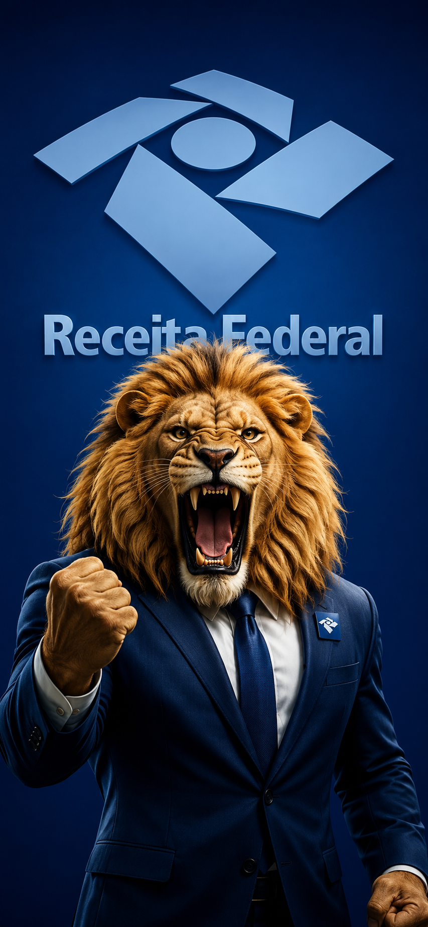 Ilustração do Leão da Receita Federal, representando a burocracia fiscal enfrentada por quem mora no exterior